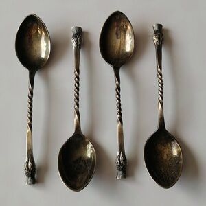 Vintage Silverplated Demitasse Dessert Spoons Twisted Handles Thistle Finial